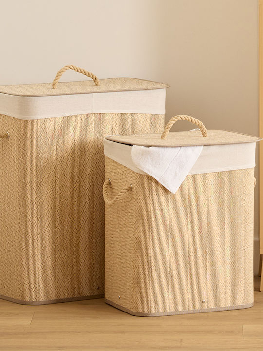 Atmosphera Laundry Basket Bamboo with Cap 52x32x63cm Beige
