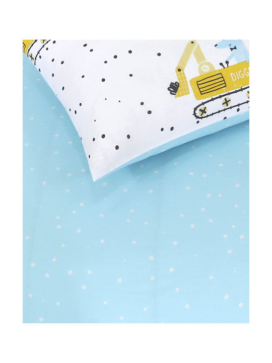 Kocoon Single Sheet Set with Elastic Band Cotton Turquoise-White 100x200cm 3 Pieces