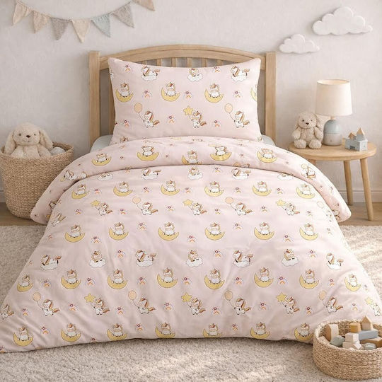 Astron Italy Сет Единични Памучни Спални Комплекти Unicorn Balloon Бежов 175x260см 3 Бройки