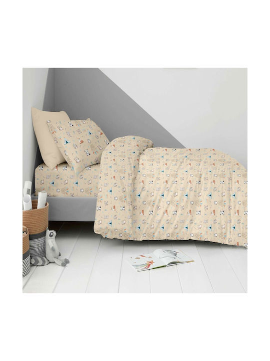 Astron Italy Single Cotton Sheets Set Boho Animals Beige 175x260cm 3 Pieces
