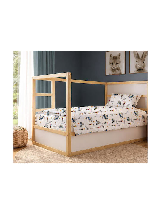 Dimcol Single Cotton Sheet Set Animal Grand Prix 589 White-Blue 160x240cm 3pcs