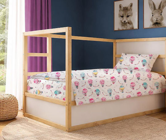 Dimcol Kinderbettlaken Set Baumwollene The Floating Zoo 597 Weiß-Rosa 160x240cm 2 Stück