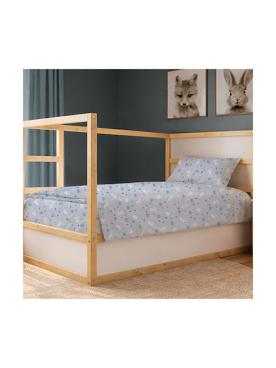 Dimcol Σετ Σεντόνια Μονά Βαμβακερά Rabbit Garden 584 Sky Blue 160x240cm 2τμχ