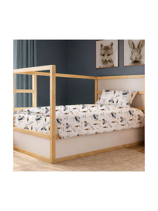 Dimcol Single Cotton Sheet Set Animal Grand Prix 589 White-Blue 160x240cm 3pcs