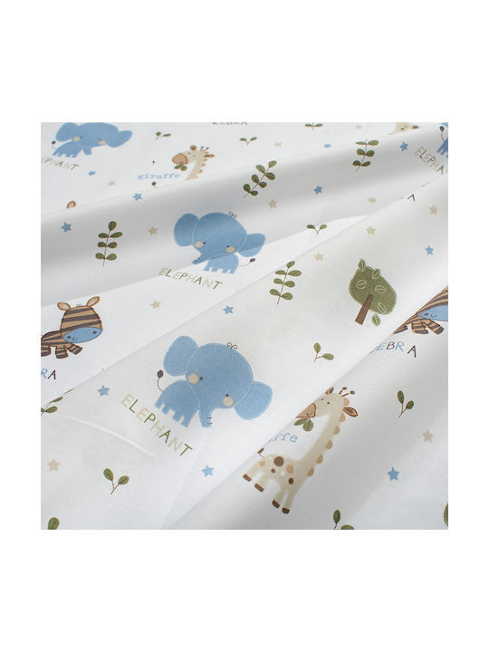 Dimcol Σετ Σεντόνια Μονά Βαμβακερά Happy Safari 711 White-sky Blue 160x240cm 2τμχ