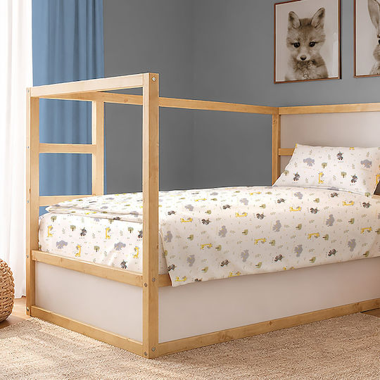 Dimcol Σετ Σεντόνια Μονά Βαμβακερά Happy Safari 713 White-grey 160x240cm 3τμχ