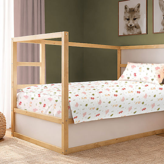Dimcol Set Kinderbettlaken Baumwollfarben Happy Safari 712 Weiß-Rosa 160x240cm 2 Stück
