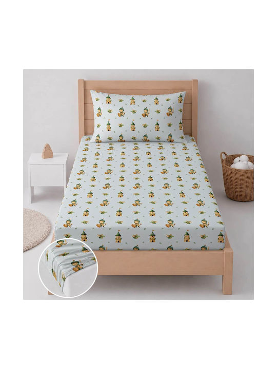 Astron Italy Single Cotton Sheets Set With Elastic Band Knight&castle Light Blue 100x200cm 3 Pieces