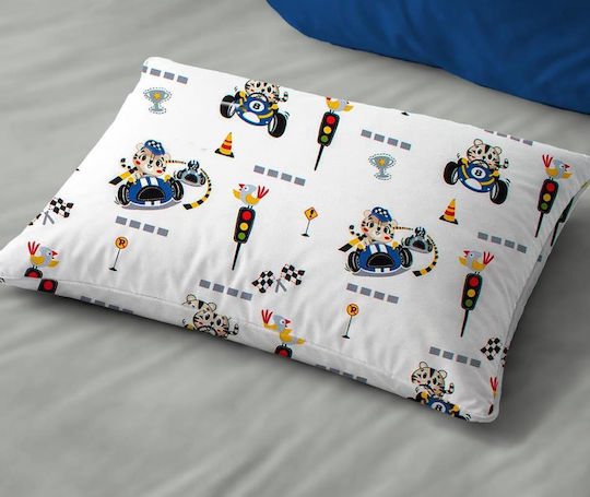 Dimcol Dimcol Kinderbettlaken Set Baumwoll-Animals Grand Prix 589 Weiß-Blau 160x240cm 2 Stück