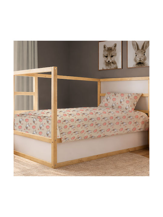 Dimcol Single Cotton Sheet Set Floating Bunny 714 Beige-salmon 160x240cm 3pcs
