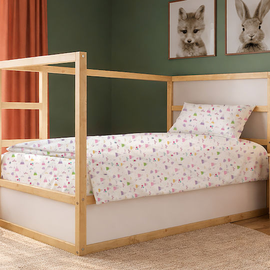 Dimcol Kinderbettlaken Set Baumwoll Weiß-Pastell-Lila 160x240cm