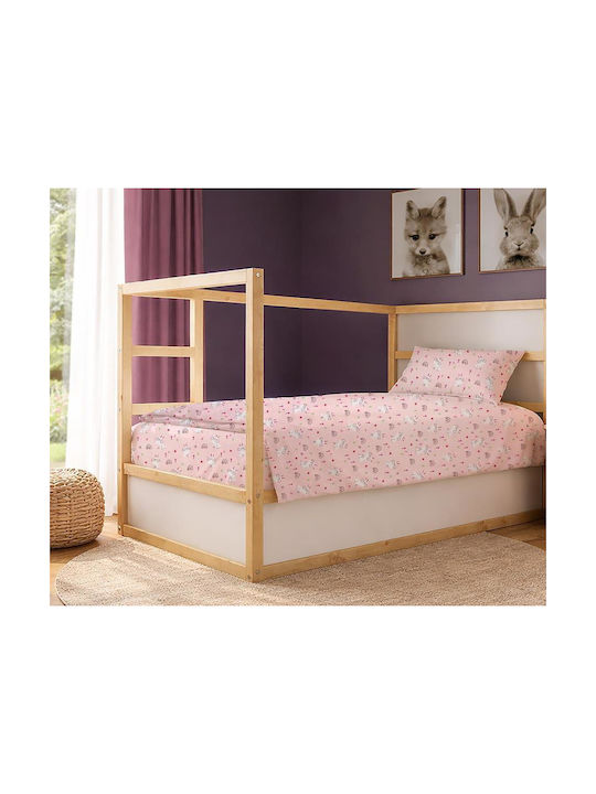 Dimcol Single Cotton Sheet Set Rabbit Garden 585 Pink 160x240cm 2pcs