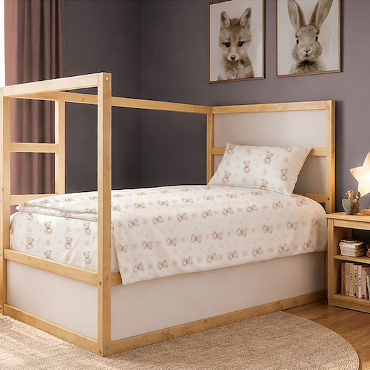 Dimcol Σετ Σεντόνια Μονά Βαμβακερά Newborn Bear 716 White-beige 160x240cm 2τμχ