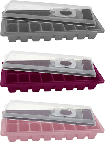 Sidirela Ice Tray Cube Plastic 16 Slots with Lid Gray Ε-0146-1