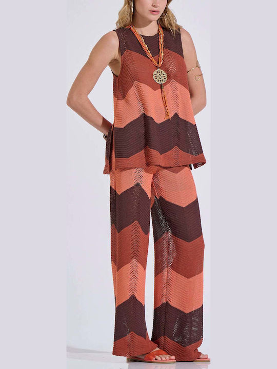 Women's Sleeveless Striped Orange Blouse
