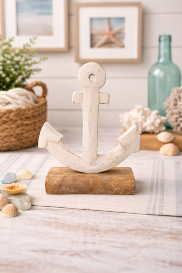 Handmade White Wooden Tabletop Anchor 12.5x18cm