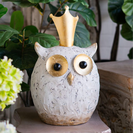 Artekko Animal Decorative Owl Magnesium White Patina 26.5x21x44.5 Cm