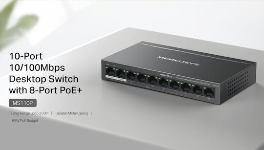 Mercusys MS110P v1 L2 PoE+ Switch με 10 Θύρες Gigabit (1Gbps) Ethernet