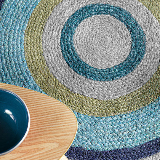 Guy Laroche Vanity Wohnzimmer Teppich Rund Aus Jute Blau 110cm