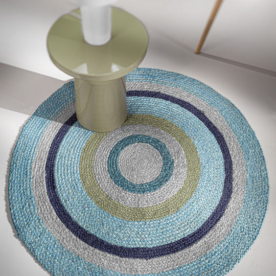 Guy Laroche Vanity Wohnzimmer Teppich Rund Aus Jute Blau 110cm