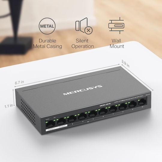 Mercusys MS110P v1 L2 PoE+ Switch με 10 Θύρες Gigabit (1Gbps) Ethernet