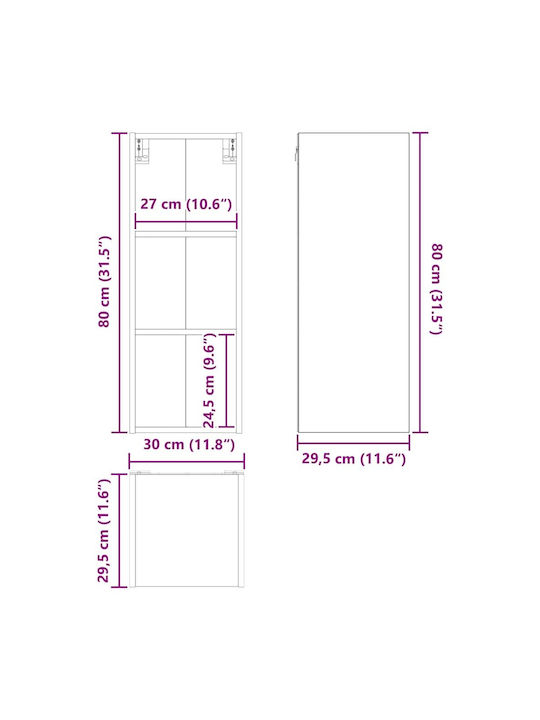 Wall Kitchen Cabinet with Grey Countertop 30x29.5x80cm