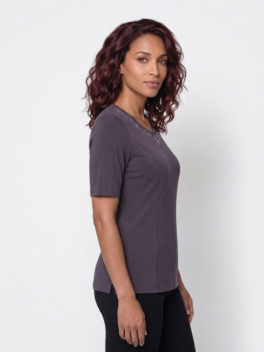 Women's Short Sleeve Blouse Anthracite 831-061