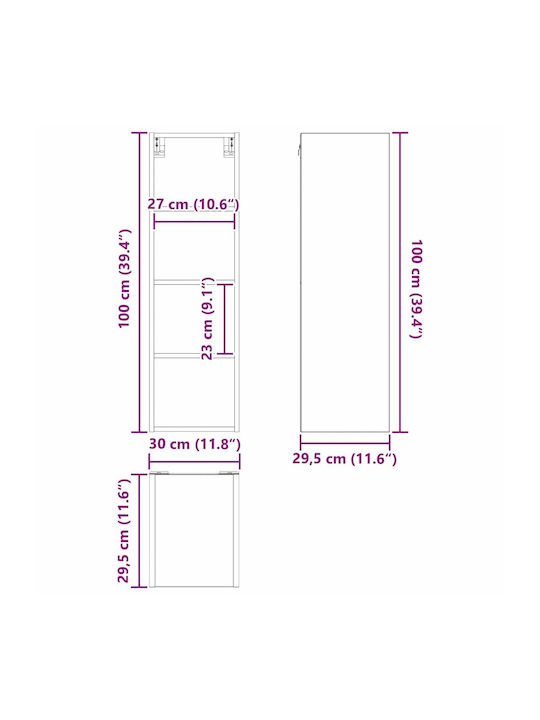 Wall Kitchen Cabinet with Grey Countertop 30x29.5x100cm