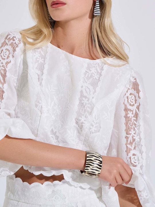 Women's Crop Top Cotton with Zipper White