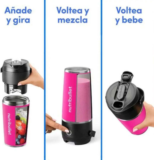 NutriBullet Flip Μπλέντερ με Ανοξείδωτη Κανάτα 590 ml 11.1V Ροζ