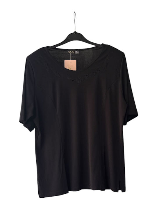 Women's Short Sleeve Black Blouse 831-061