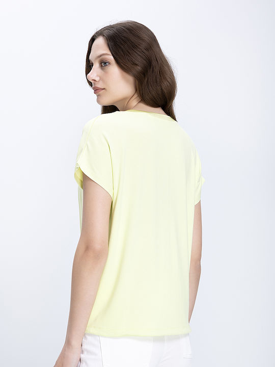 Damen Bluse Satin Kurzärmelig Limette