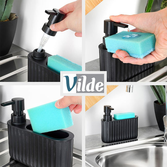 Orion Dozator de bucătărie din plastic cu suport pentru burete, negru, 400 ml