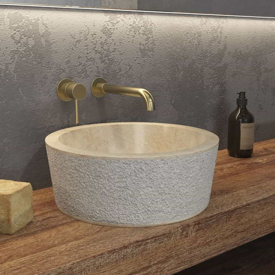 Karag Timur Επικαθήμενος Νιπτήρας Πέτρινος 40x40x15cm Cream Karag Timur Επικαθήμενος Νιπτήρας Πέτρινος 40x40x15cm Cream