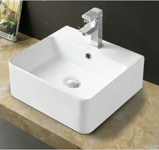 KLP Top Aufgesetztes Waschbecken Porzellan 46x42x16cm Weiß KLP Top Aufgesetztes Waschbecken Porzellan 46x42x16cm Weiß