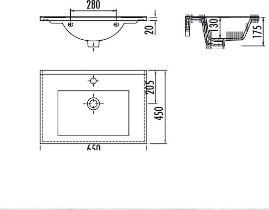 Creavit Slim Inset Sink Porcelain 65x45x17.5cm White