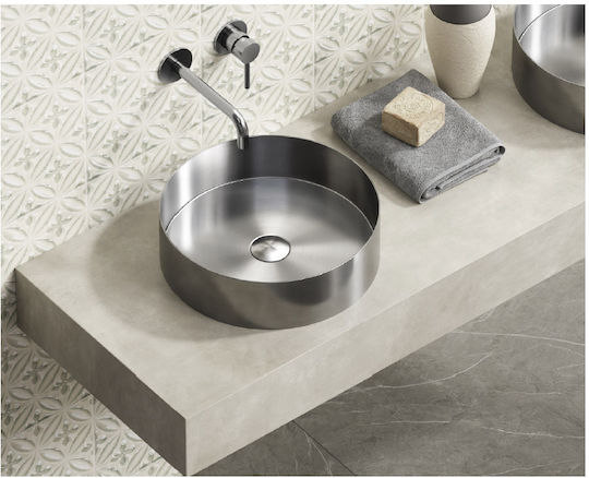 Karag Venus Countertop Sink Porcelain 38x38x11cm Brushed Steel
