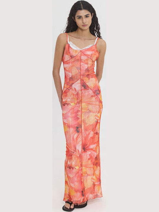 Summer Maxi Evening Slip Dress with Mesh Multicolour