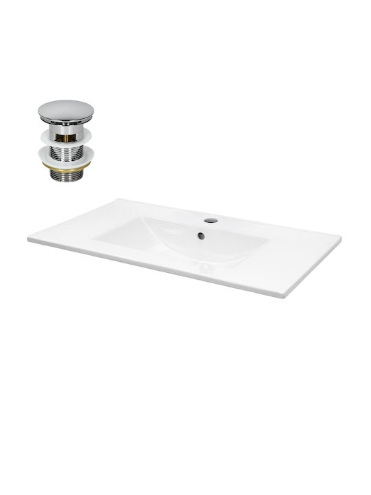 ECD Germany Încorporat / Deasupra Blatului Chiuvetă Ceramică 81x46.5x17.5cm Alb