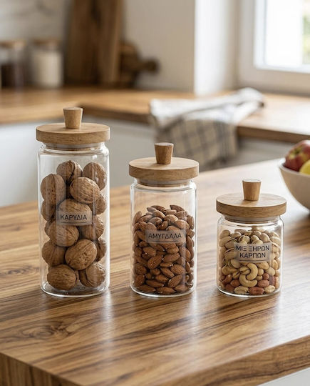 AGC Set 2 Pieces General Use Glass Transparent Jars with Lid 9x9x23.5cm 2 Pieces