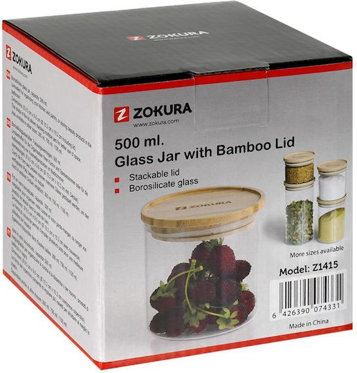 Zokura General Use Jar with Lid Wooden Transparent 500ml