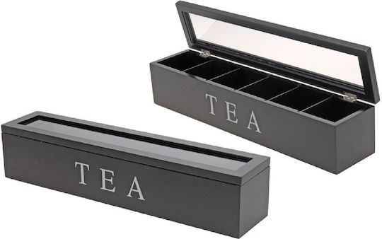 Box für Tee mit Deckel Hölzernes Schwarz 43x9x8.7cm