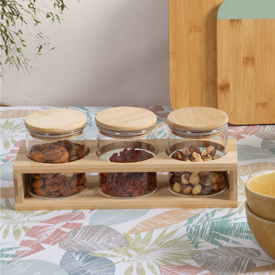 Βάζα Γυάλινα Καπάκι Ξύλινη Βάση 8x9,2-10,3 Transparent Nef-nef Homeware Γυαλί Bamboo