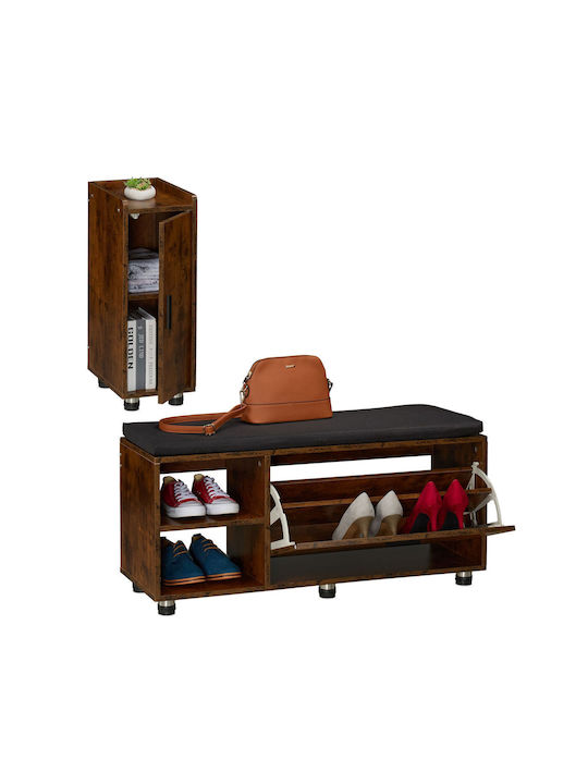 Mobilier Hol cu Suport pentru Pantofi cu Mobilier și Depozitare pentru Hol și Bancă Culoare Maro/Negru 100x35.5x48.5cm