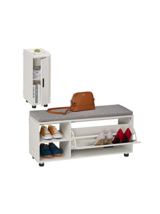 Mobilier Hol cu Suport pentru Pantofi Dulap și Bancă Alb Gri 100x35.5x48.5 cm