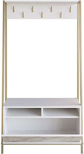 Devin Mobilier de Intrare cu Dulap pentru Pantofi Marble Effect White-gold 94x35.3x180cm