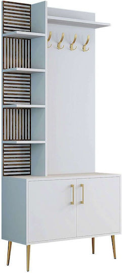 Viyana Mobilier de Intrare cu Dulap pentru Pantofi White-gold 90x35x202cm