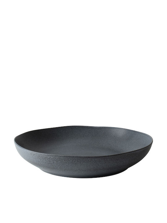 Dutch Rose Deep Ceramic Black Serving Plate with Diameter 23cm