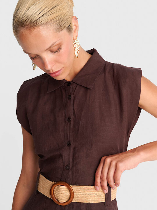 Summer Maxi Shirt Dress Brown