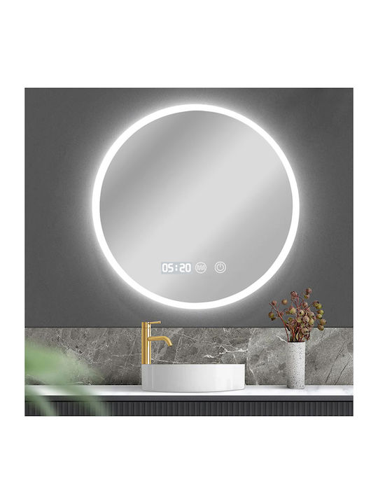 Bruno Oglindă Rotundă de Baie cu Lumini LED și Atingere din Metal 50x50cm Albă